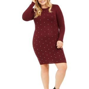 Planet Gold Womens Sweater Dress 1X Red Trendy